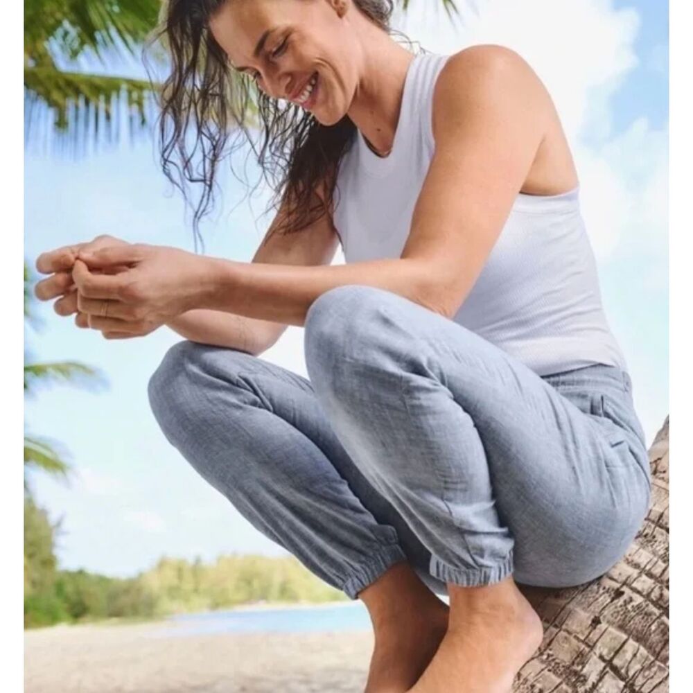 ATHLETA Cabo Chambray Heathered Blue 100% Linen Jogger Pants Size 2